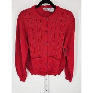 Special Events Women's Red Round Neck Long Sleeve Button Down Cardigan Size 44